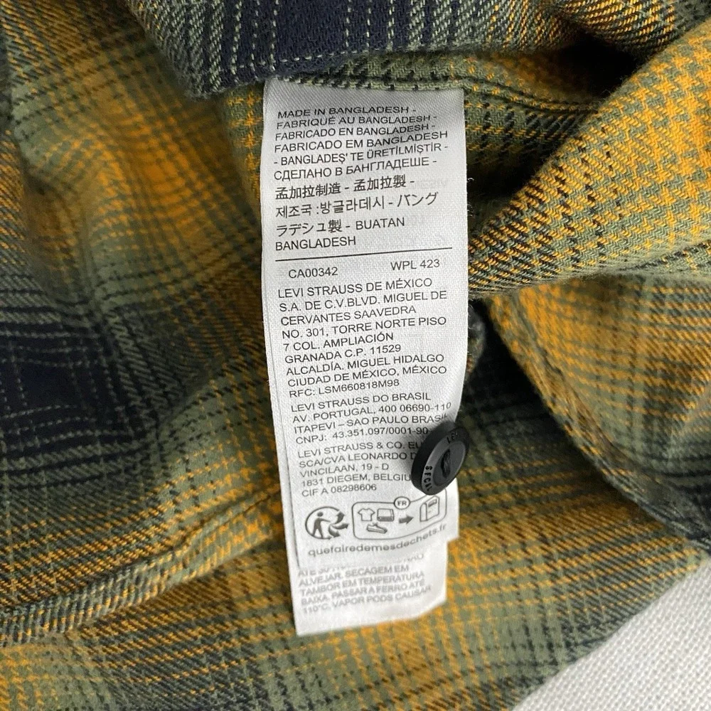 Levis Mens 3XL Flannel Button Up Shirt The Worker Relaxed Fit Plaid Orange Multi